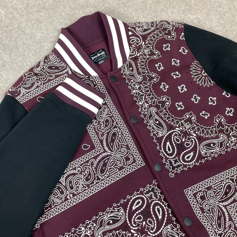 Dogg Supply by Snoop Dogg Varsity Jacket Men XL Multi Paisley Bandana Snap Front